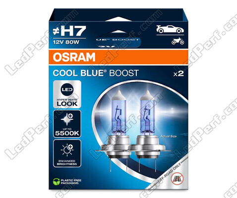 Bombillas H7 Osram Cool Blue Boost 5 500K efecto xenón ref : 62210CBB-2HB en un envase de 2 bombillas