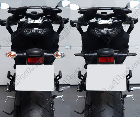 Comparativa antes y después de la instalación Intermitentes LED dinámicos + luces de freno para Aprilia RSV 1000 (1998 - 2000)