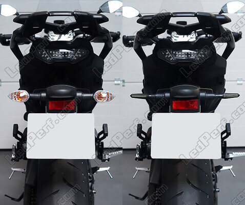 Comparativa antes y después de la instalación Intermitentes LED dinámicos + luces de freno para Ducati Scrambler Classic